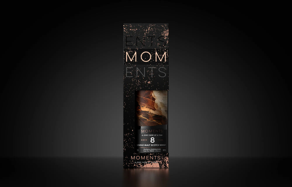 The Dark Zest, Glentauchers 8 Year Old, in its gift carton, on a dark ground
